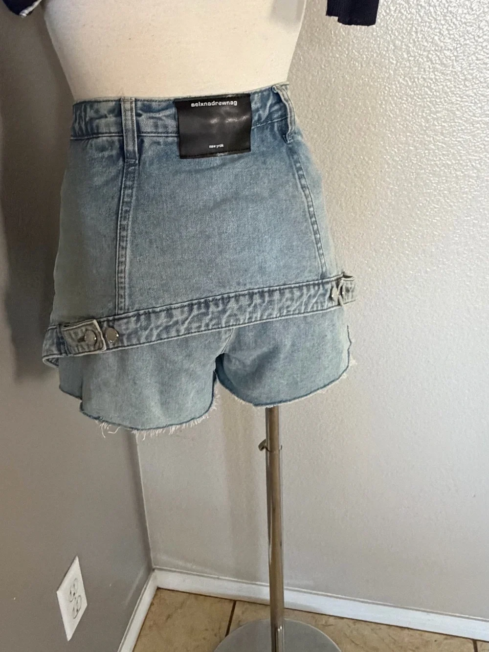 Light Blue Denim Panelled Mini Skirt
